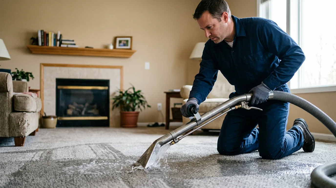Water damage restoration technician working near East Moline, IL